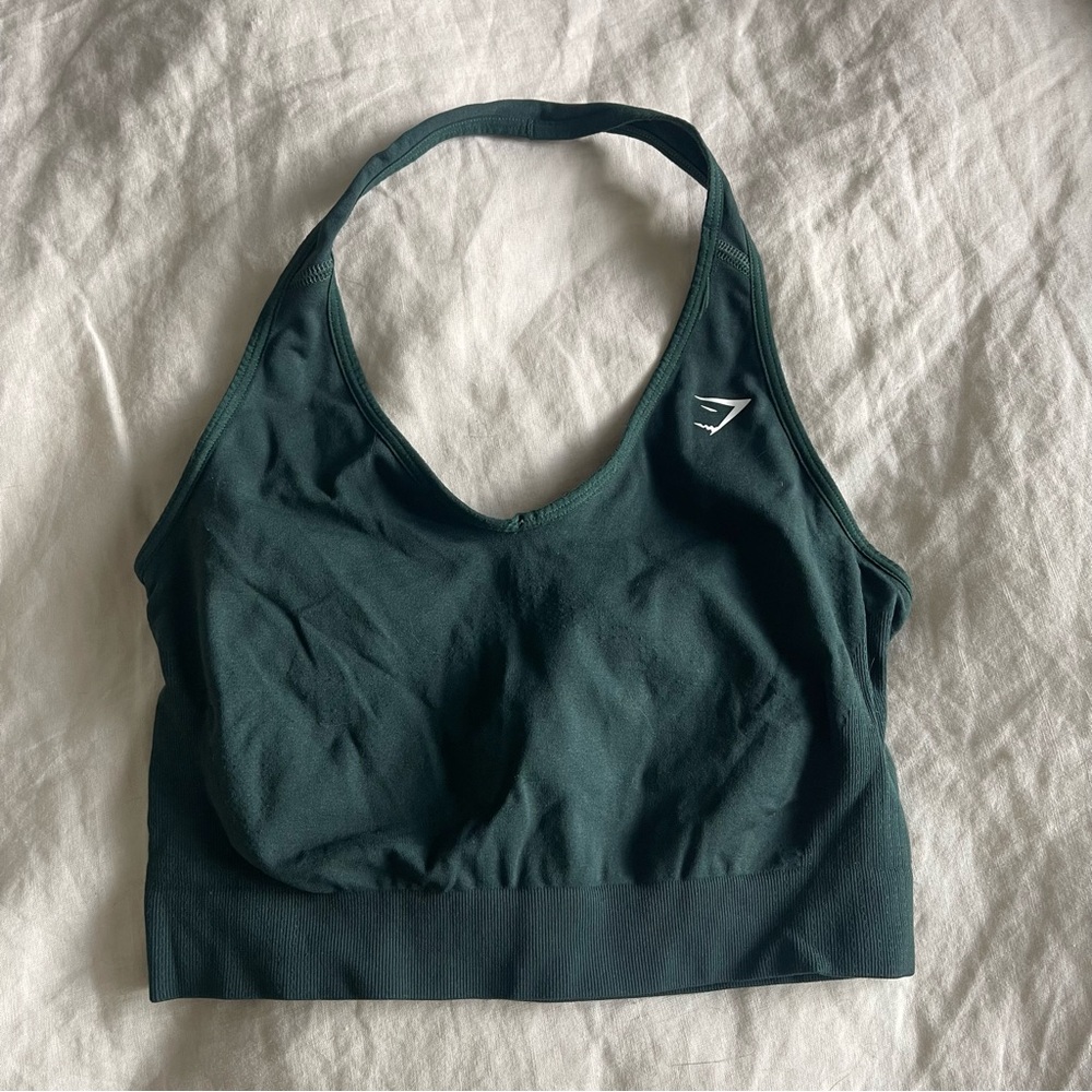 Gymshark Vital Seamless Halter Neck Tank - Woodland Green/Marl/ top